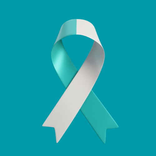A teal and white ribbon